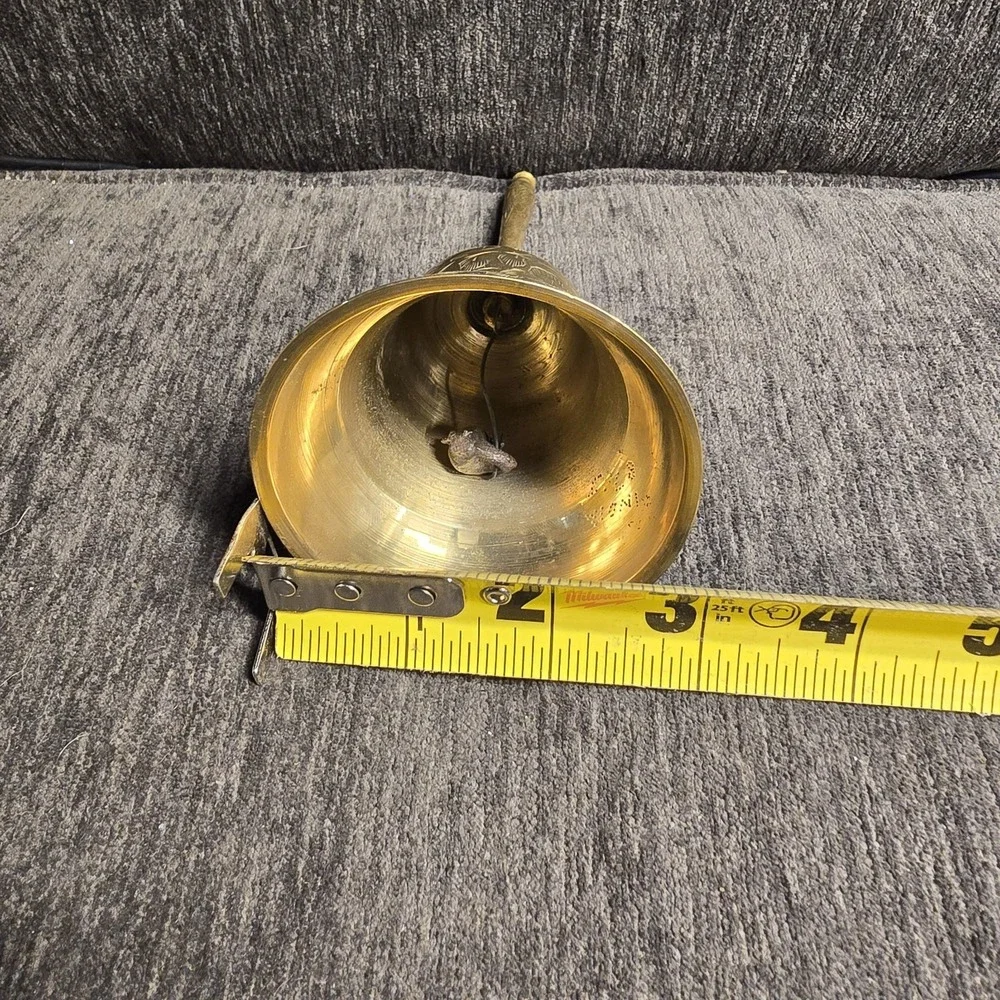 Vintage Solid Brass Hand‎ Engraved Floral Bell 6 Inches Tall